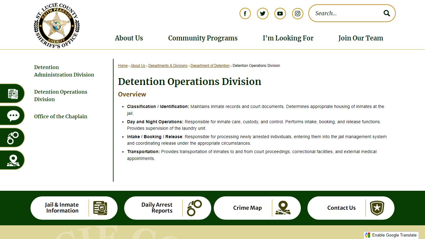 Detention Operations Division | St. Lucie Co Sheriff's Office, FL