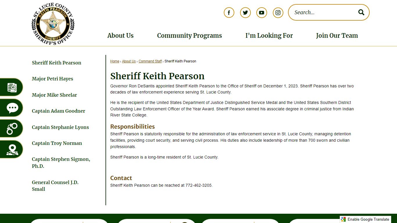 Sheriff Keith Pearson | St. Lucie Co Sheriff's Office, FL